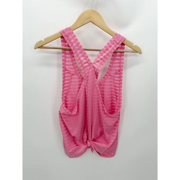 ZYIA Active Pink Striped Knotted Back Tank Top Women's Size Medium M - Picture 2 of 8